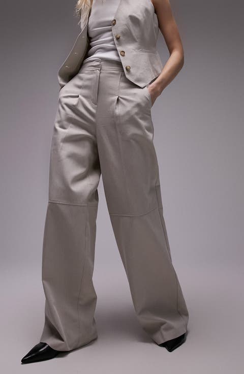Pleated Cotton Wide Leg Pants