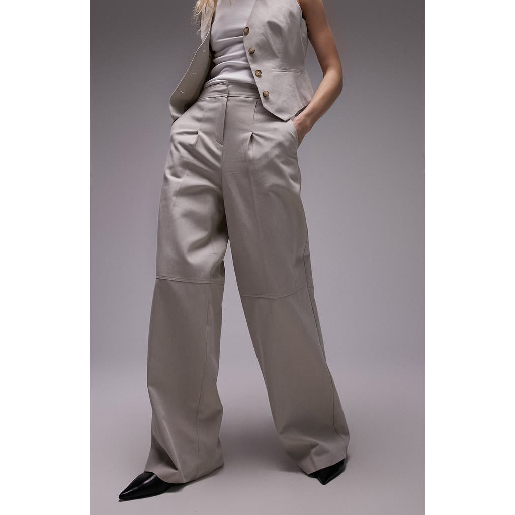 Shop Topshop Pleated Cotton Wide Leg Pants In Cream