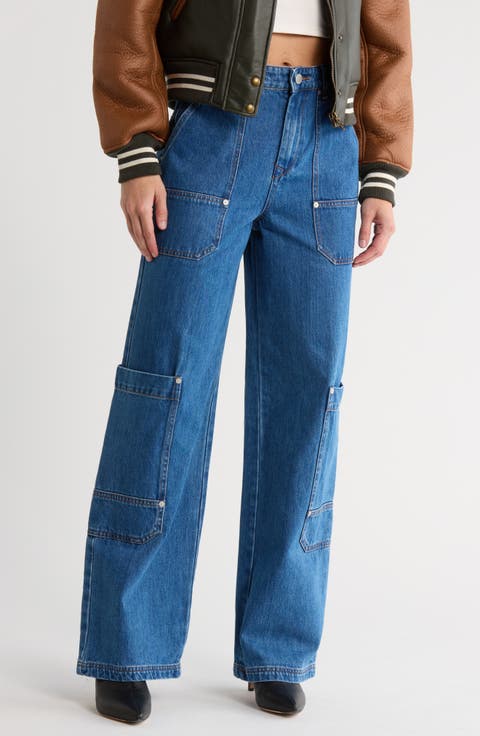 Utility Wide Leg Nonstretch Cotton Jeans