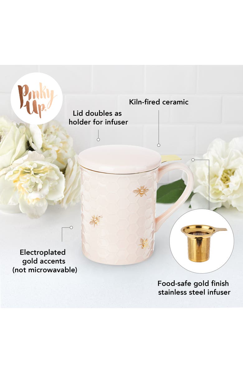Pinky Up (Accessories) Annette Ceramic Tea Mug & Infuser, Alternate, color, Pink Bees