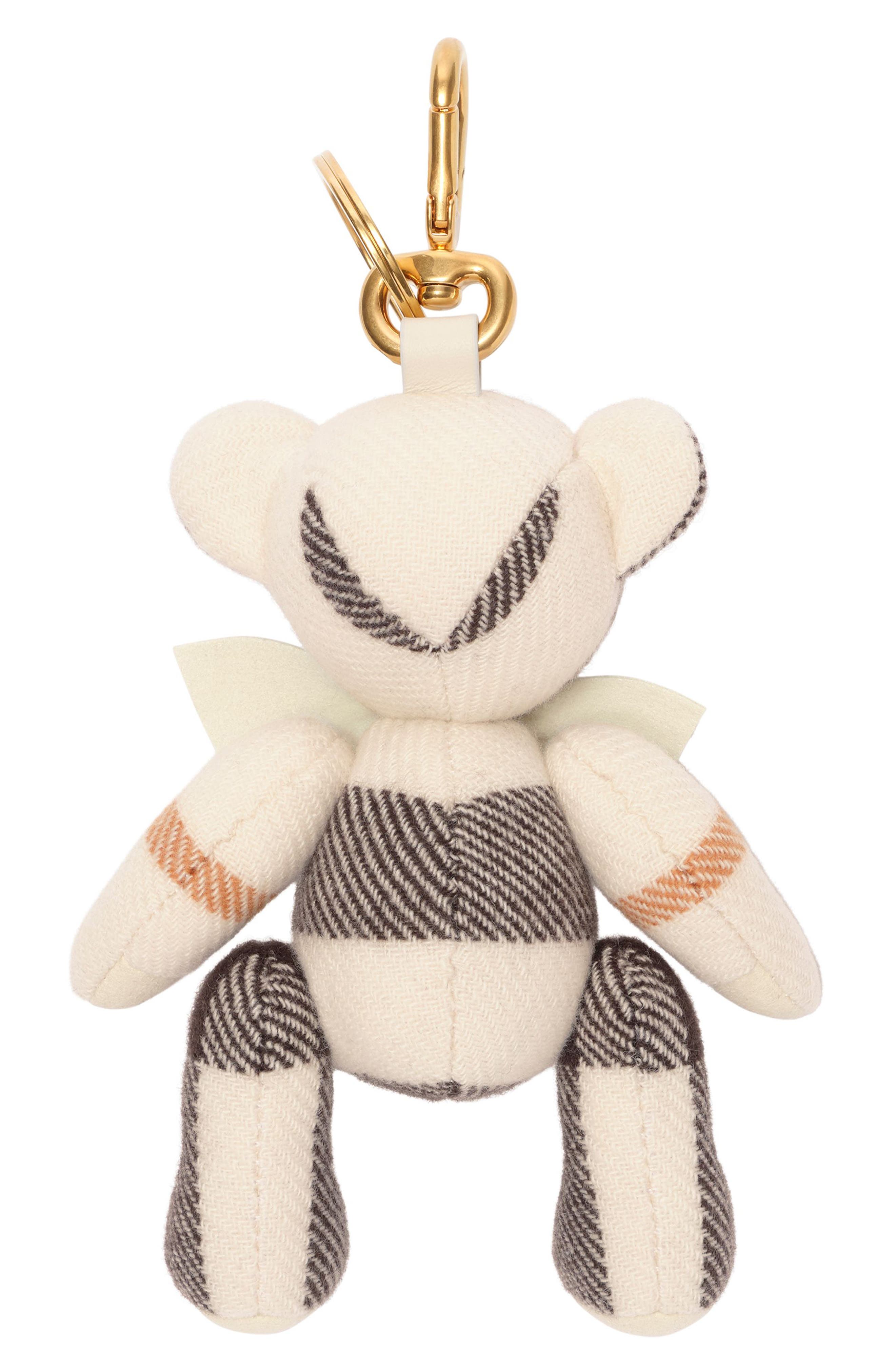 Thomas Check Cashmere Bag Charm, Alternate, color, PEBBLE