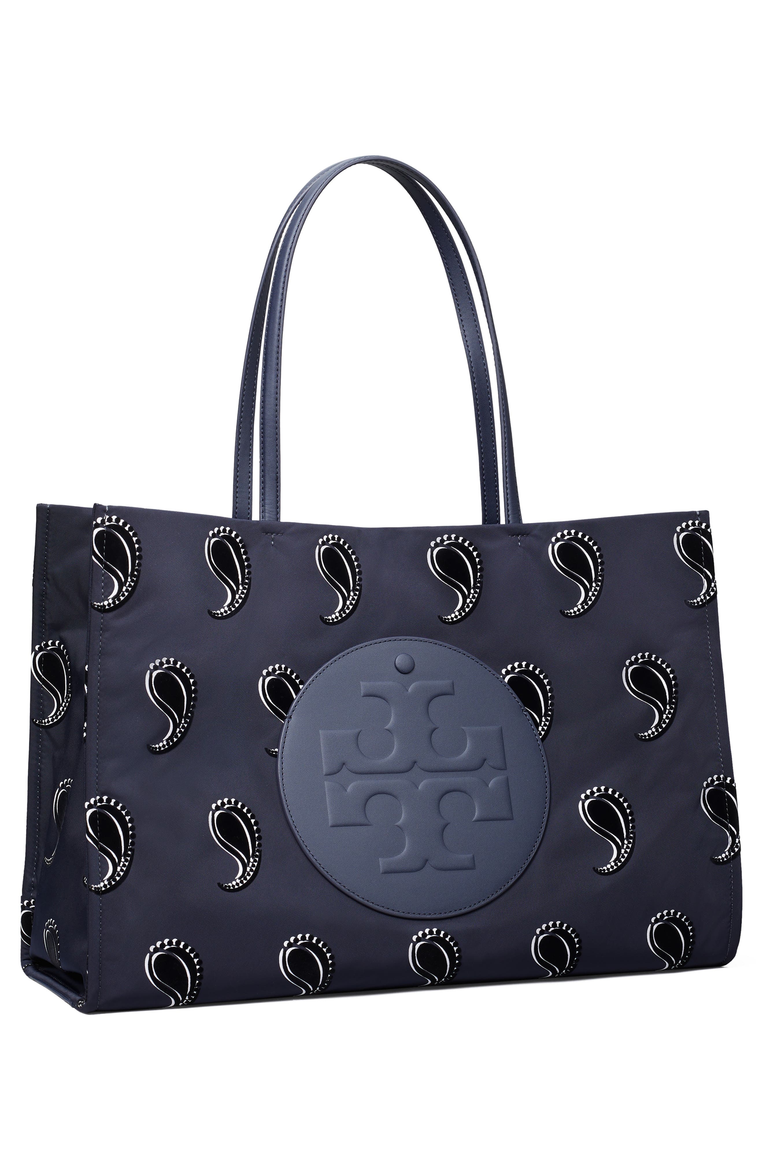 Tory Burch Ella Print Tote, Alternate, color, Medium Navy Pajama Print