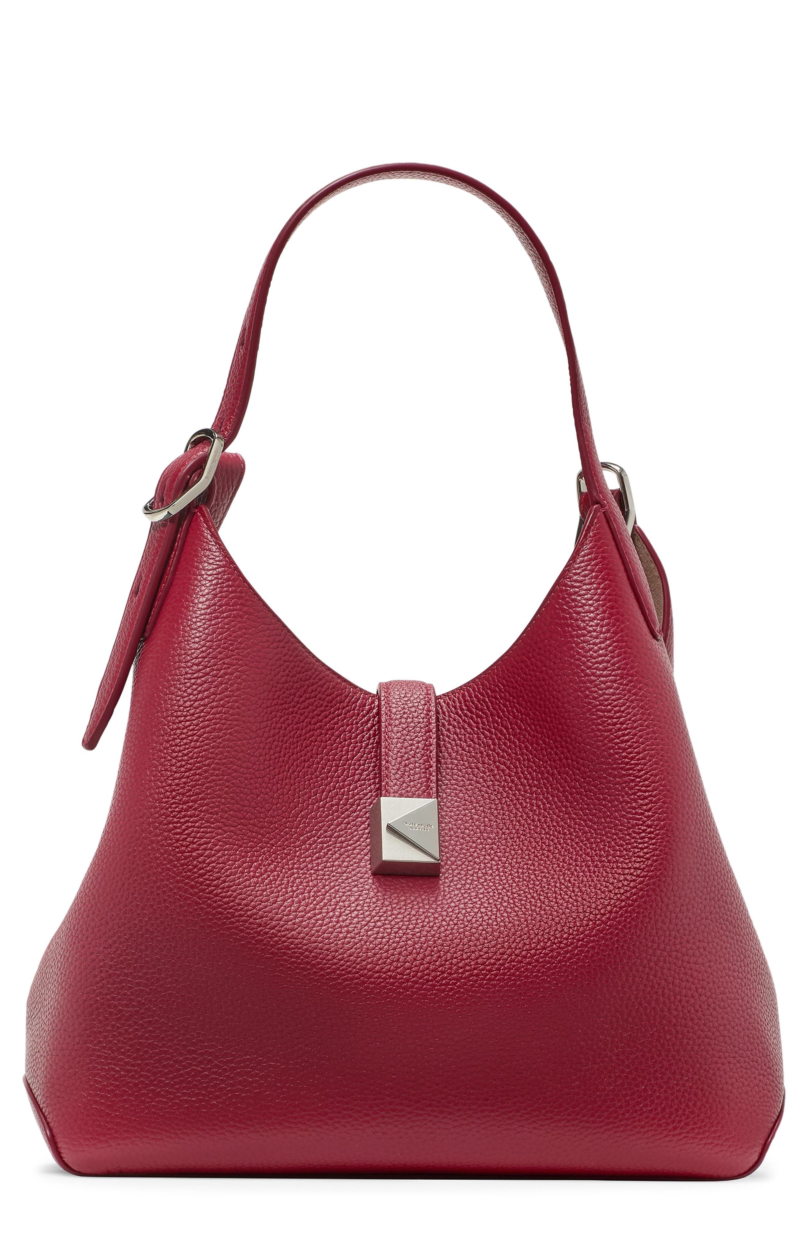 Kate Spade New York deco pebbled leather shoulder bag, Main, color, Red Jam