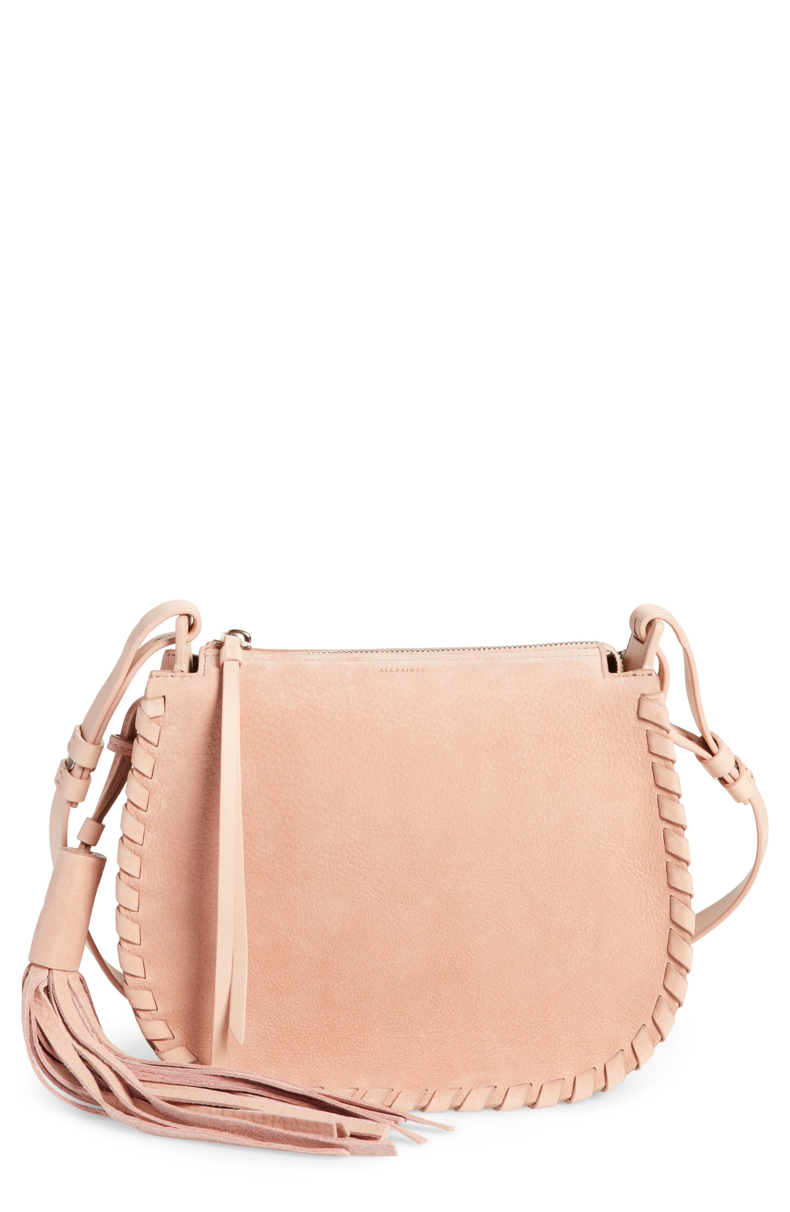 Mori Suede Crossbody Bag, Main, color, DNUNUDE PINK