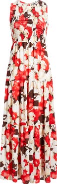 Anne Klein Smocked Bodice Sleeveless Flared Maxi Dress
