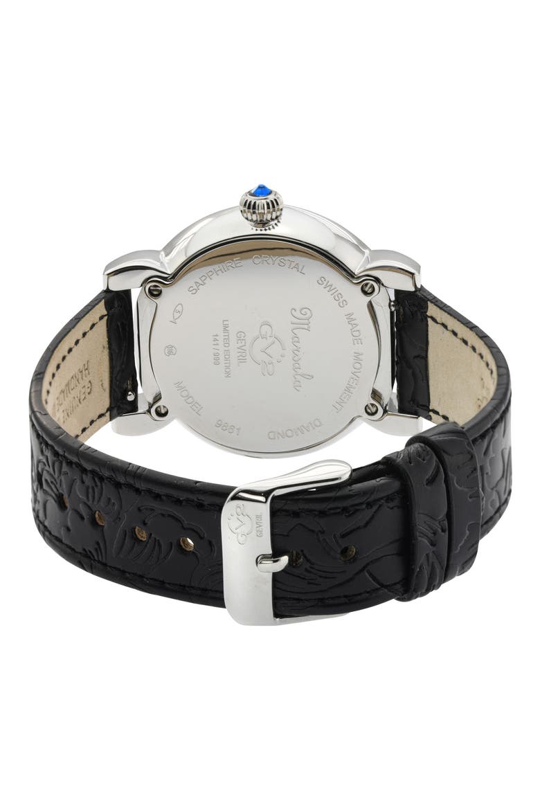 Women's Marsala Diamond Dial Leather Strap Watch, 37mm, Alternate, color, BLACK
