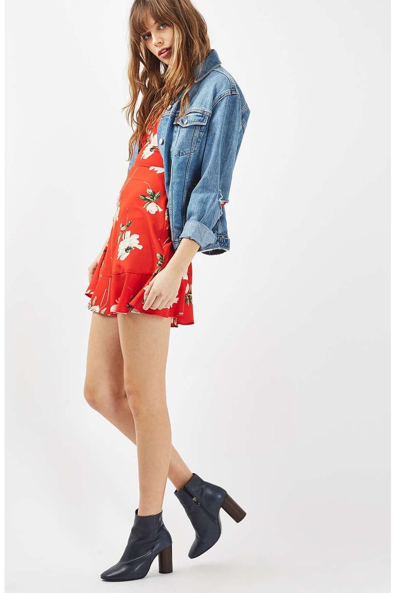 Ruffle Floral Tea Dress, Alternate, color, RED MULTI
