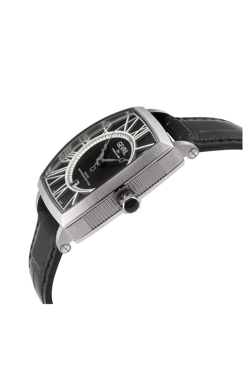 Oculus Automatic Leather Strap Watch, 36mm x 43mm, Alternate, color, BLACK