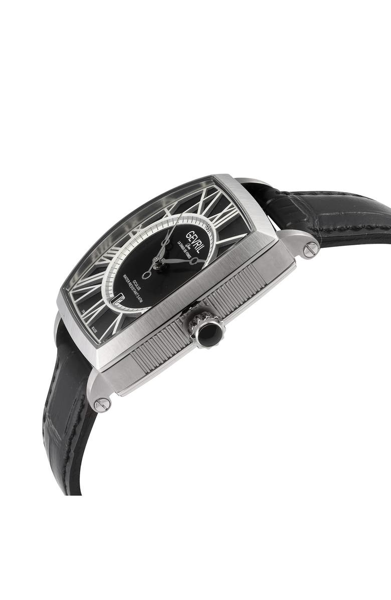 GEVRIL Oculus Automatic Leather Strap Watch, 36mm x 43mm, Alternate, color, Black