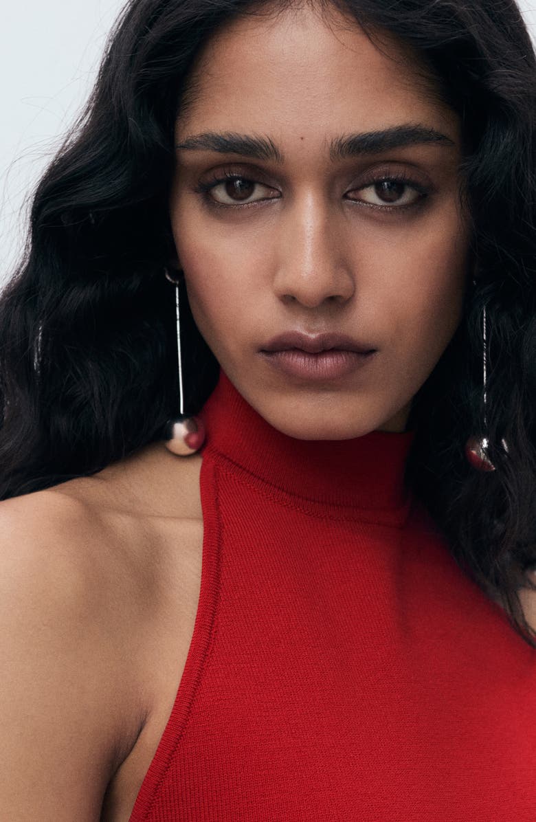 MANGO Halter Mixed Media Dress, Alternate, color, Red