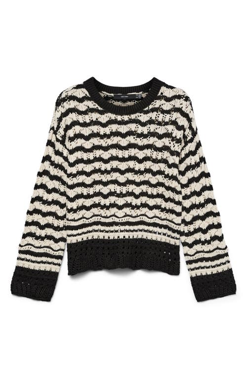 Vero Moda Kiwi Open Stitch Sweater In Black Detail W Birch
