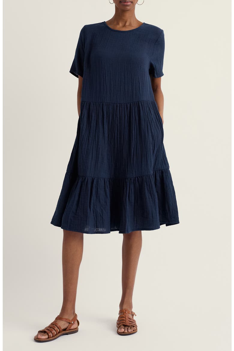 Pebble Comb Organic Cotton Double Gauze Dress, Main, color, MARITIME