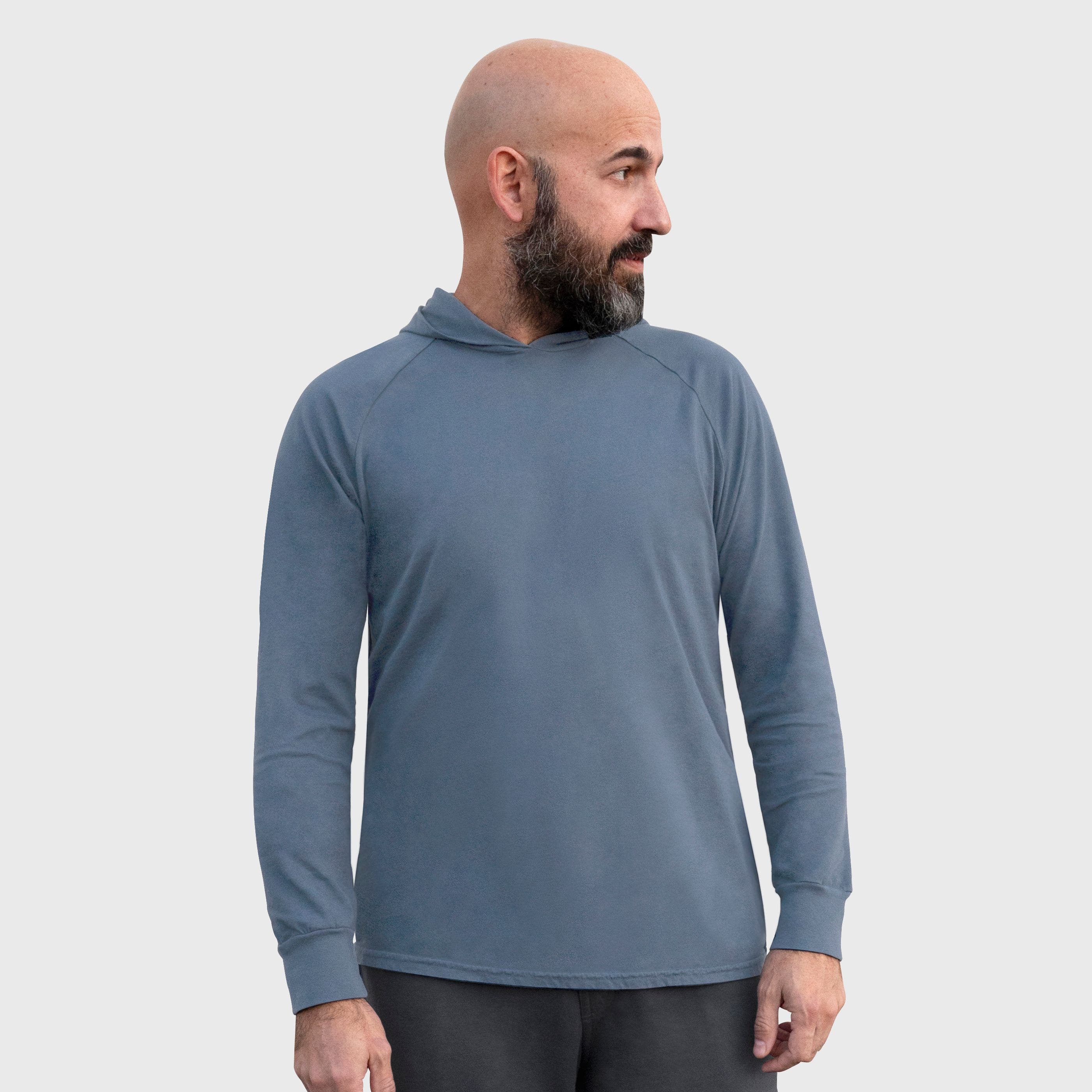 Mens 100% Cotton Midweight Long Sleeve Hooded T-Shirt with Cuffed Sleeves - image 3