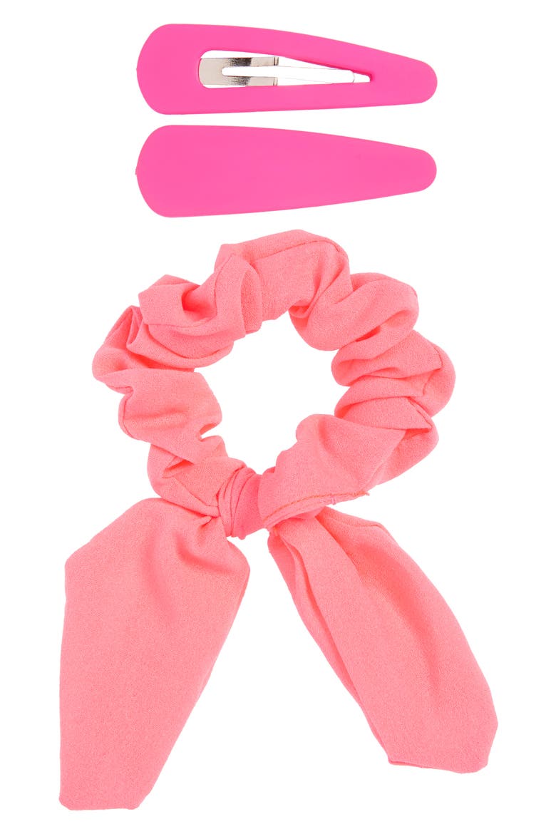 Neon Dreams 3-Pack Scrunchie & Hair Clips, Main, color, NEON PINK