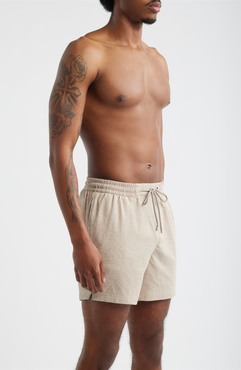 BOSS Relax Seersucker Swim Trunks, Alternate, color, Light Beige