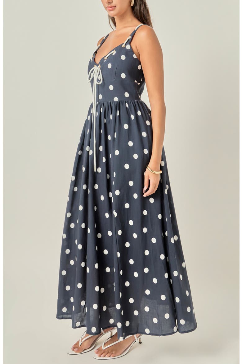 Polka Dot Linen Blend Maxi Dress, Alternate, color, NAVY/ OFF WHITE
