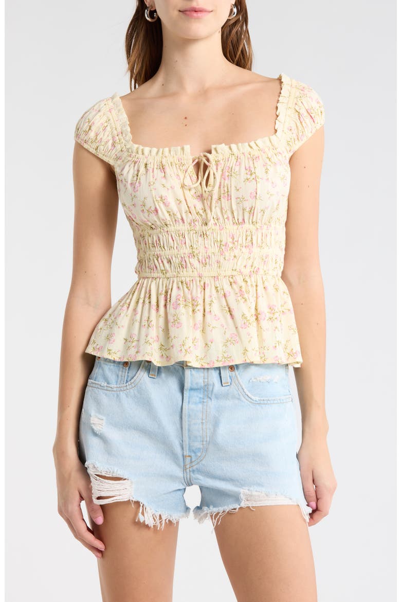 Pretty Peplum Top, Main, color, YELLOW- PINK JESSA FLORAL