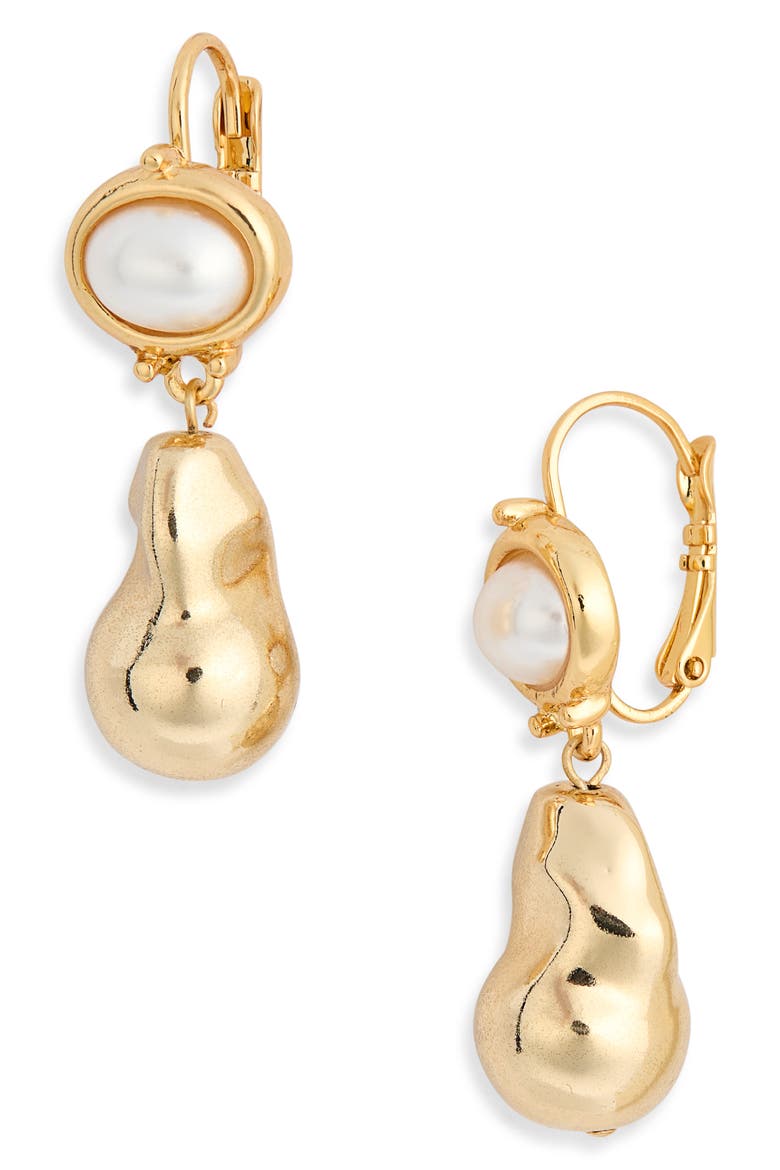 Faux Pearl Nugget Drop Earrings, Main, color, GOLD