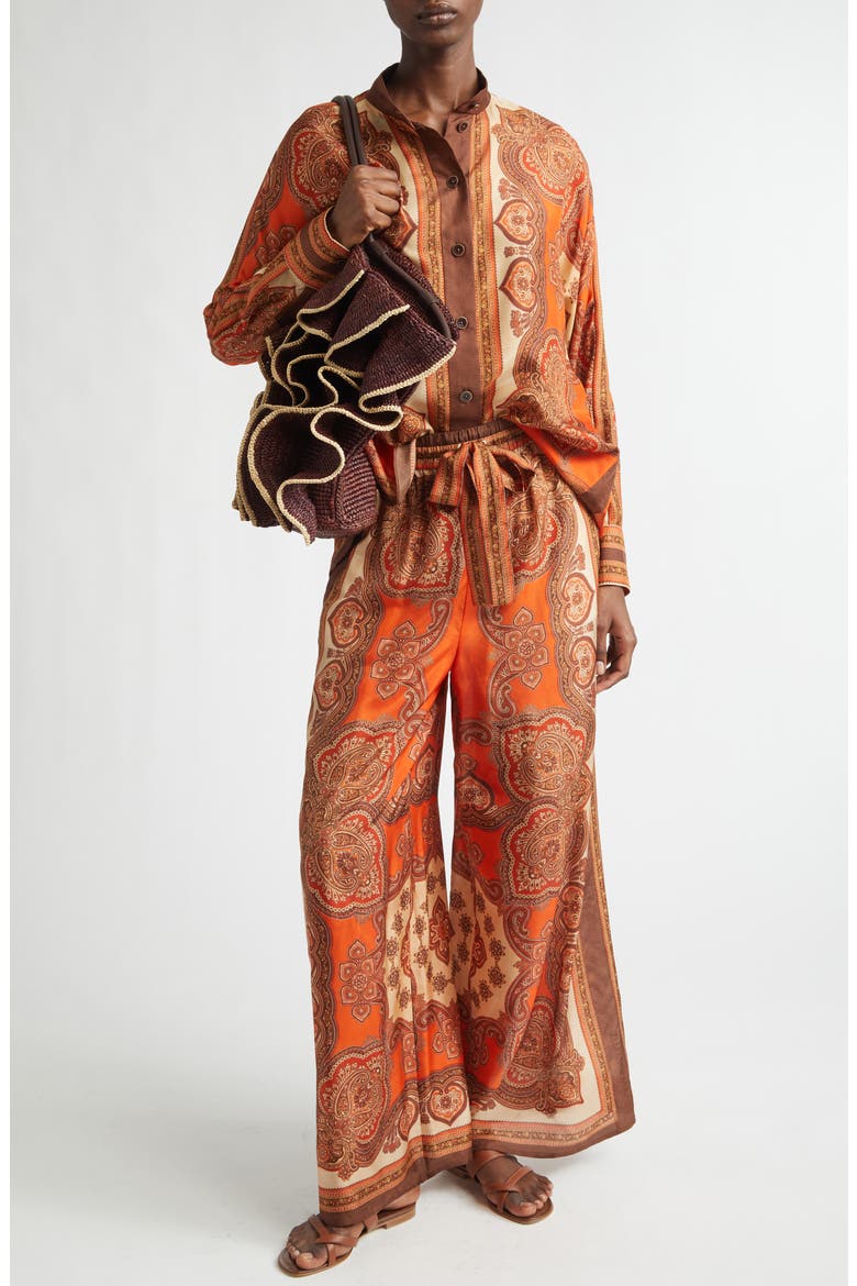 Mahon Paisley Print Habutai Silk Button-Up Shirt, Alternate, color, TANGERINE PAISLEY