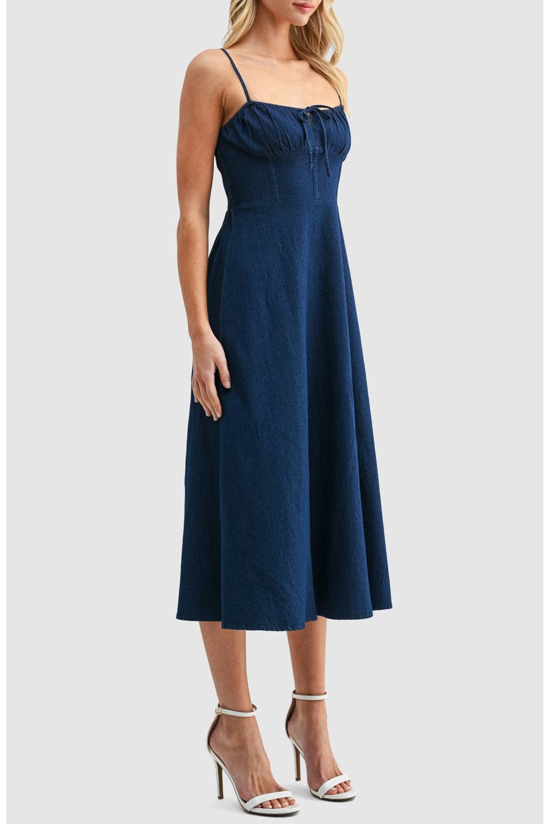 Corset Denim Midi Sundress, Alternate, color, DARK DENIM