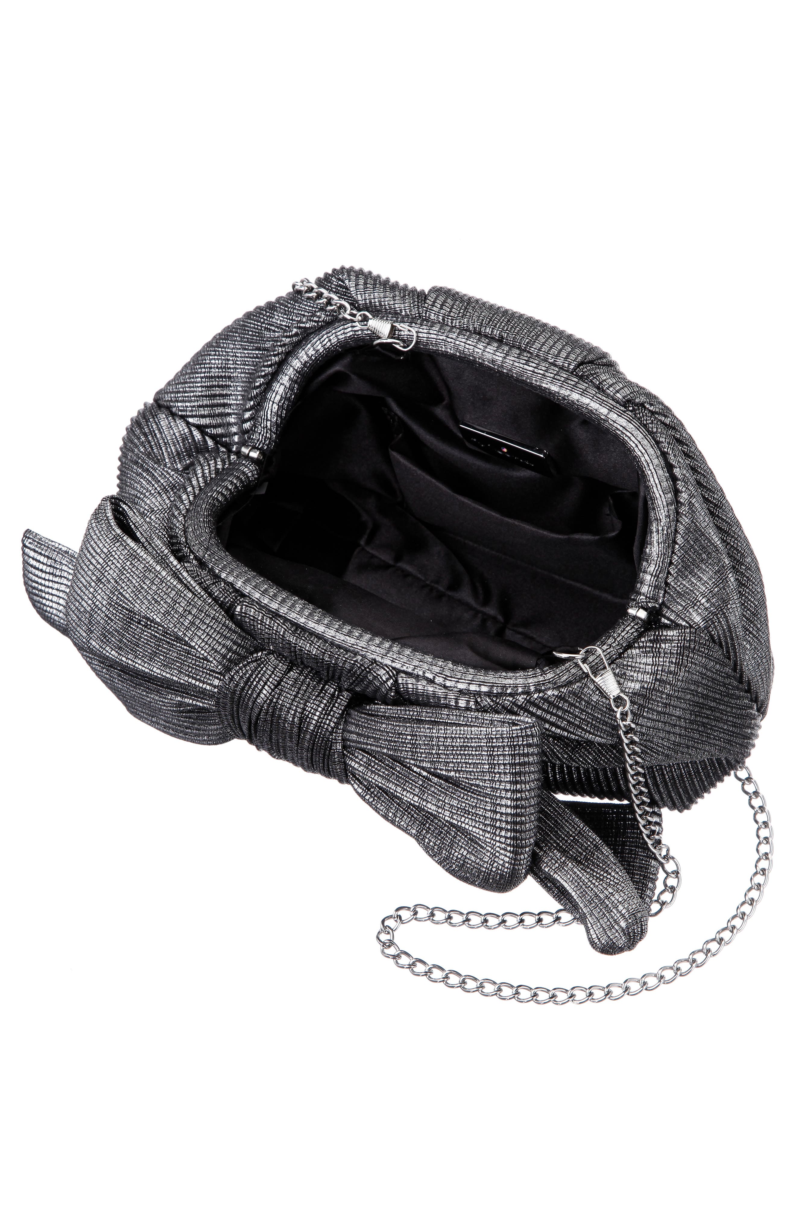 Nina Pleated Bow Clutch, Alternate, color, Gunmetal