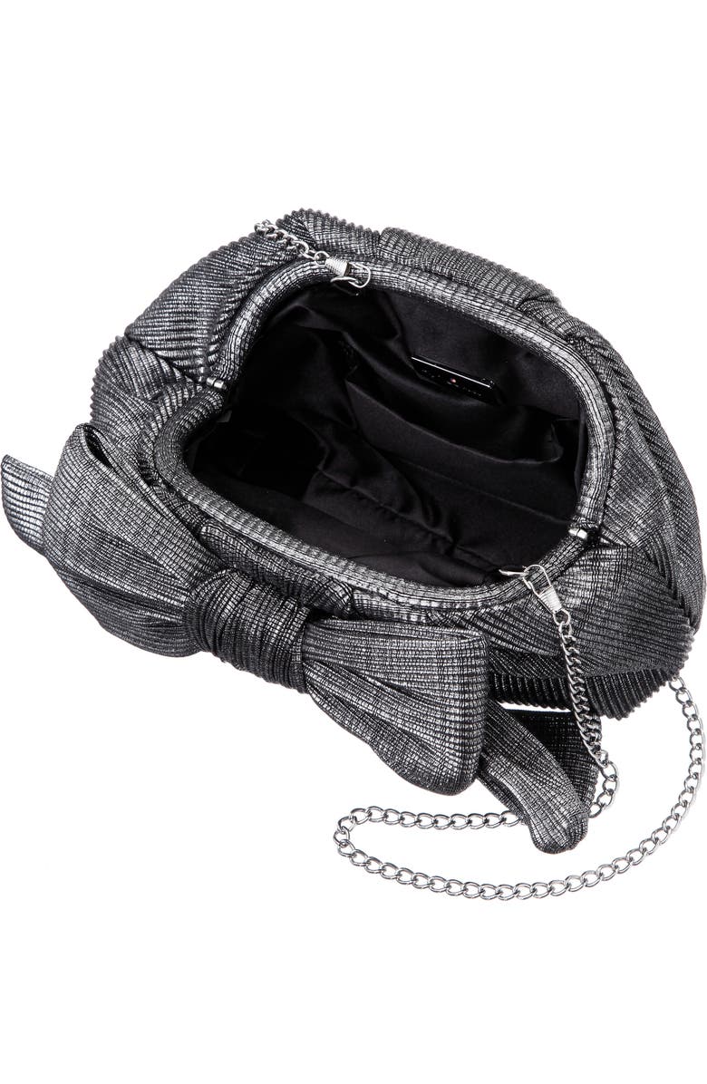 Nina Pleated Bow Clutch, Alternate, color, Gunmetal
