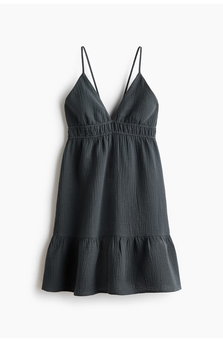 H&M Open-back Muslin Dress, Main, color, Dark Gray
