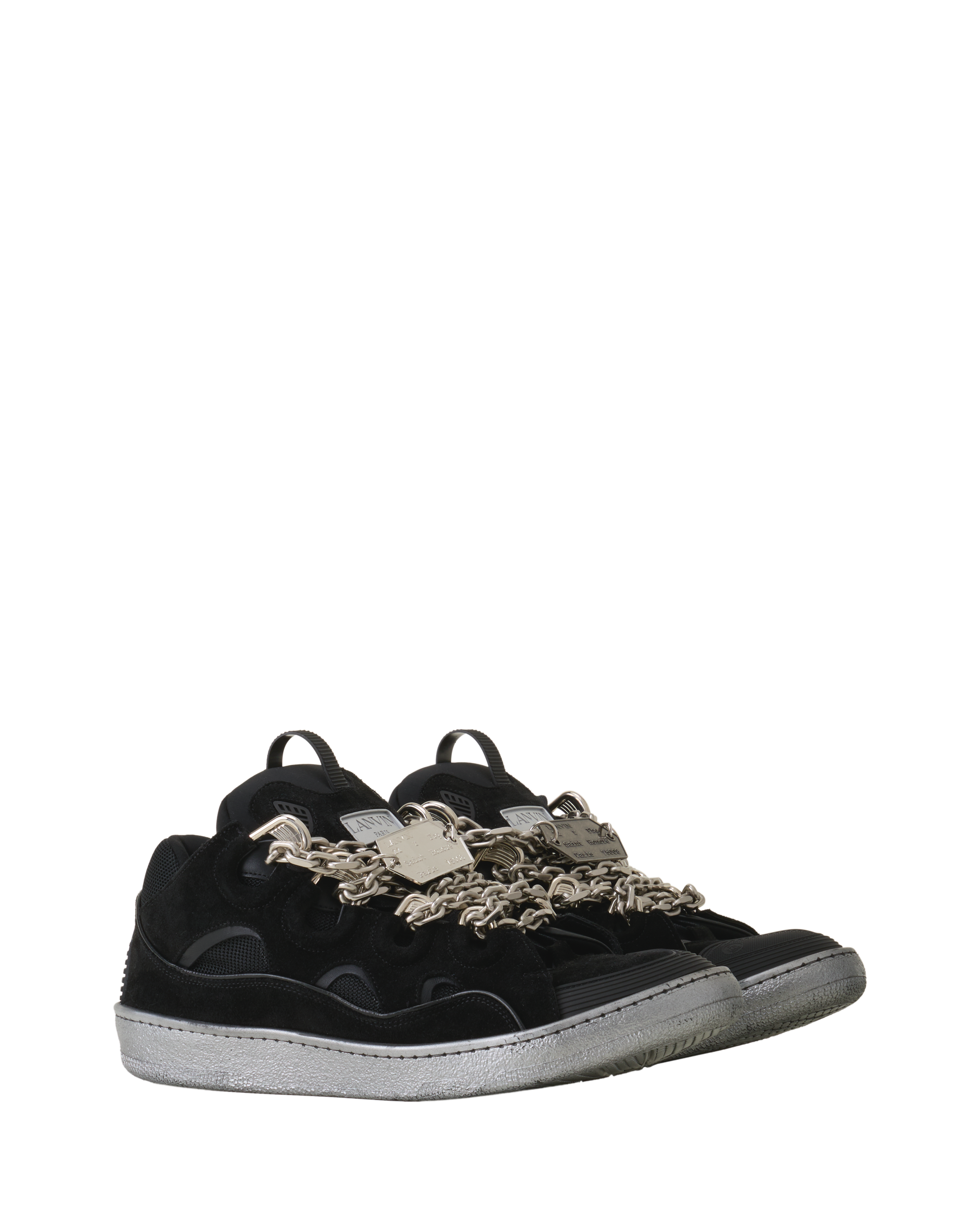 Lanvin Curb Sneakers Id Chain In Suede, Alternate, color, Black