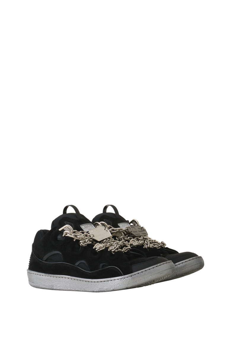 Lanvin Curb Sneakers Id Chain In Suede, Alternate, color, Black