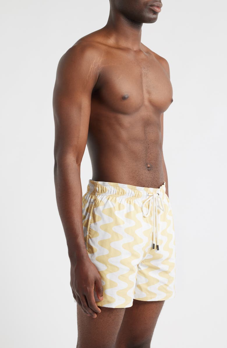 Bugatchi Cruz Wave Print Swim Trunks, Alternate, color, Jojoba