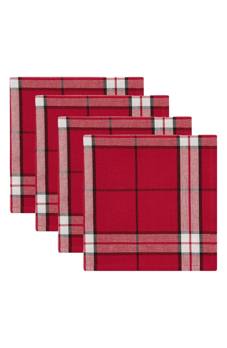 Design Imports Seligh Bells Plaid 4-Piece Napkin Set, Main, color, Sleigh Bells
