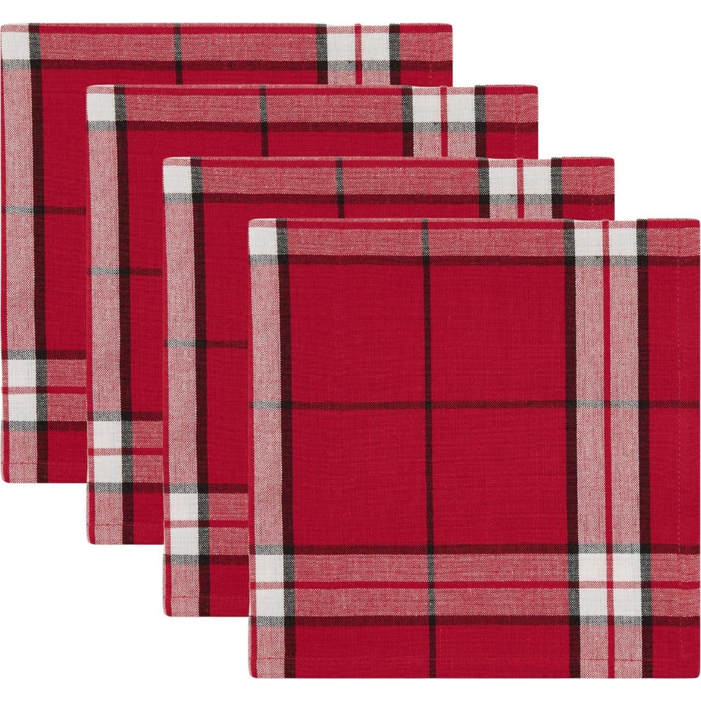 Design Imports Seligh Bells Plaid 4-piece Napkin Set In Red