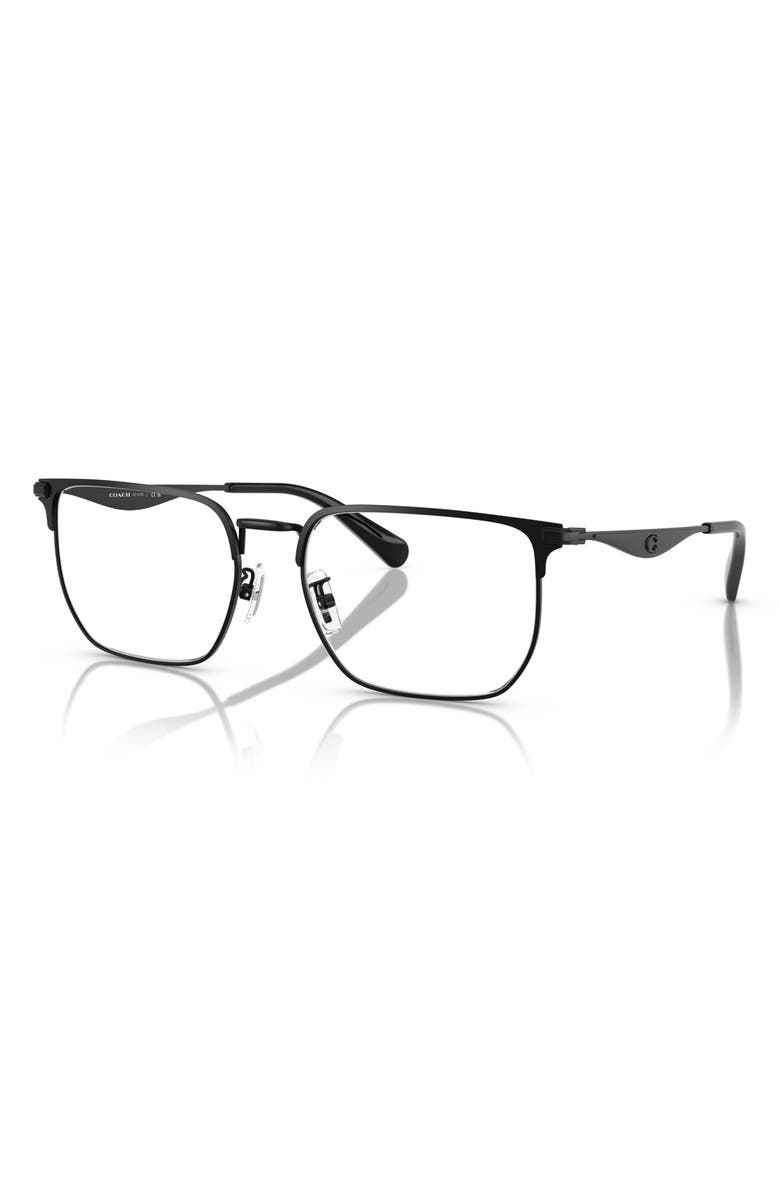 COACH 57mm Rectangular Optical Glasses, Alternate, color, Satin Black / Demo Lens