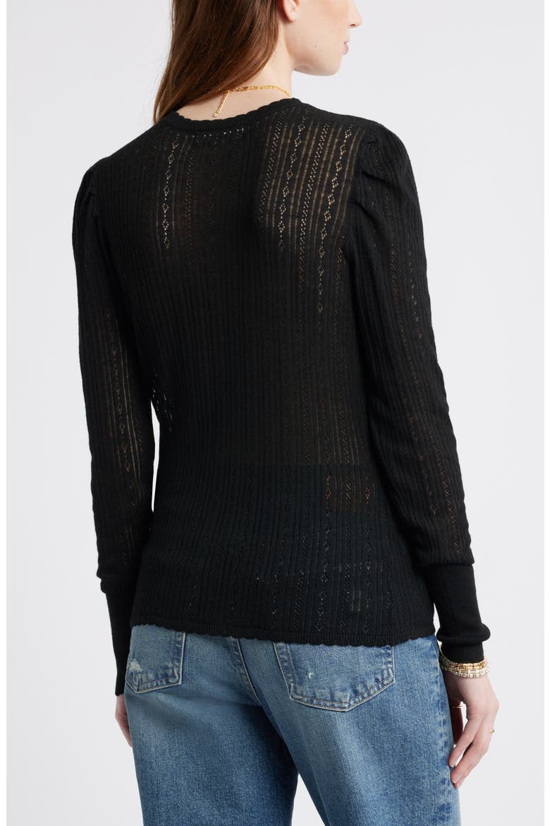 Pointelle Henley Sweater, Alternate, color, BLACK
