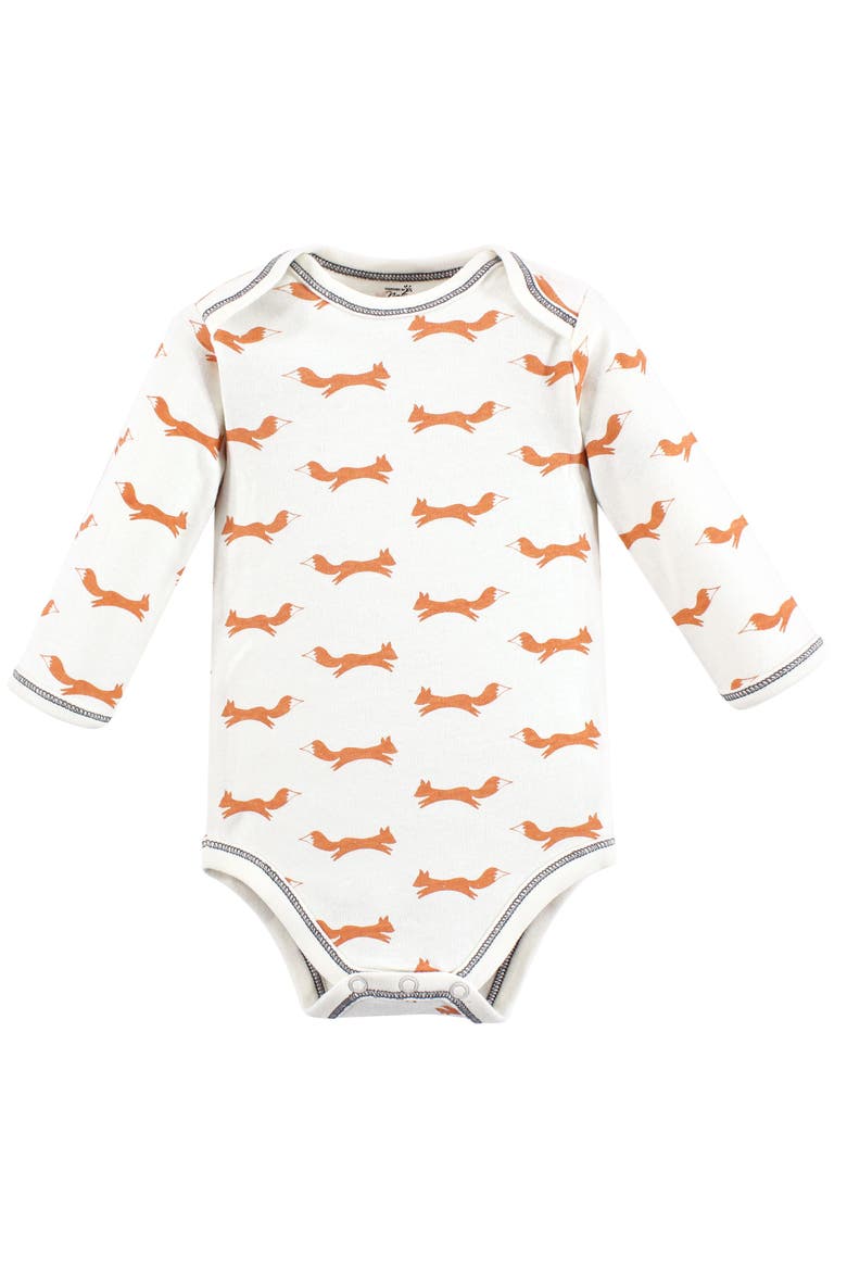 Organic Cotton Long-Sleeve Bodysuits, Alternate, color, Fox