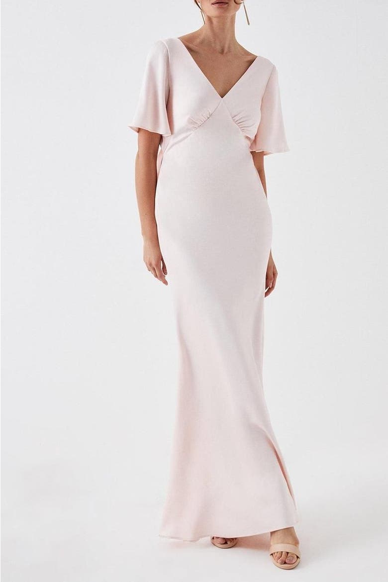 Tie Back Satin Bridesmaid Dress, Alternate, color, Blush