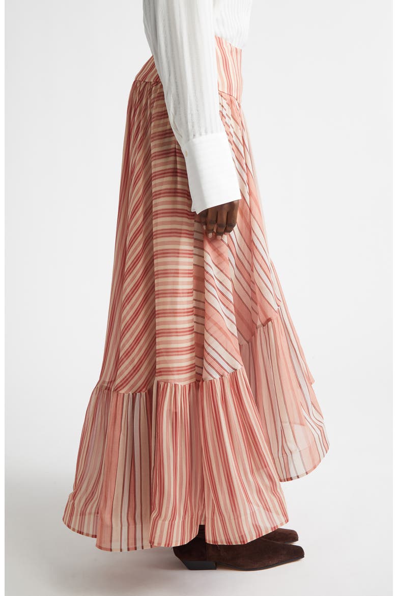 Rebellion Bohemian Stripe Tiered Maxi Skirt, Alternate, color, RED STRIPE