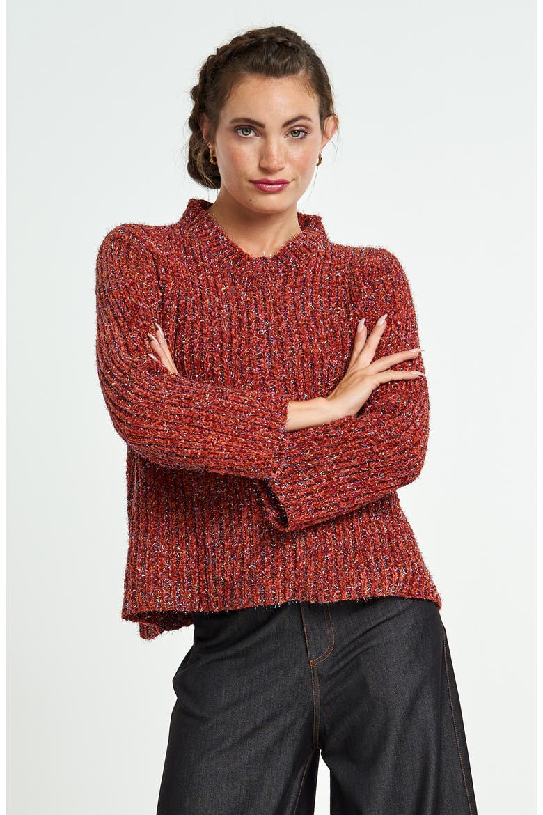Vickie Metallic Mock Neck Sweater, Alternate, color, RUST