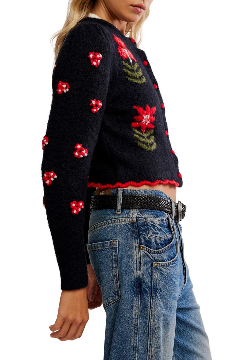 Nonna Floral Jacquard Cotton Cardigan, Alternate, color, MIDNIGHT BLOOM COMBO
