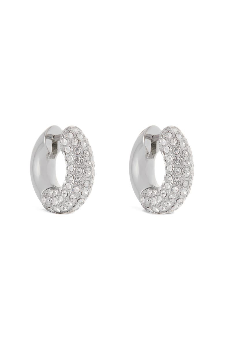 Amelia Pavé Huggie Hoop Earrings, Main, color, SILVER TONE/ CLEAR CRYSTAL