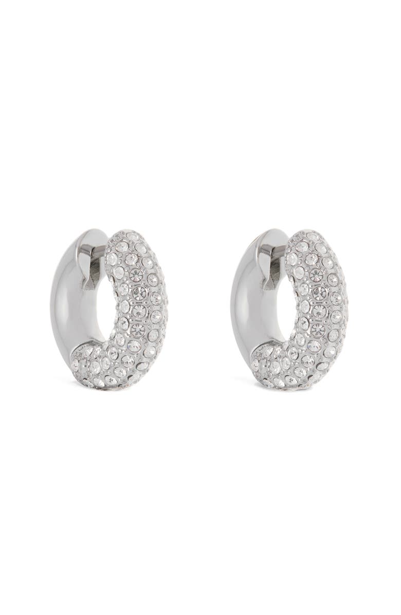 Reiss Amelia Pavé Huggie Hoop Earrings, Main, color, Silver Tone/ Clear Crystal