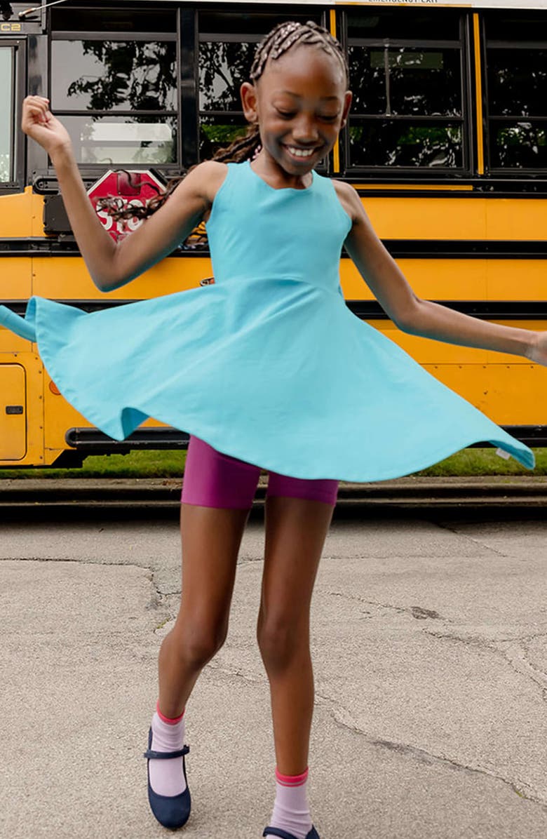 Mightly Organic Cotton Sleevless Solid Twirl Dress, Alternate, color, Turquoise