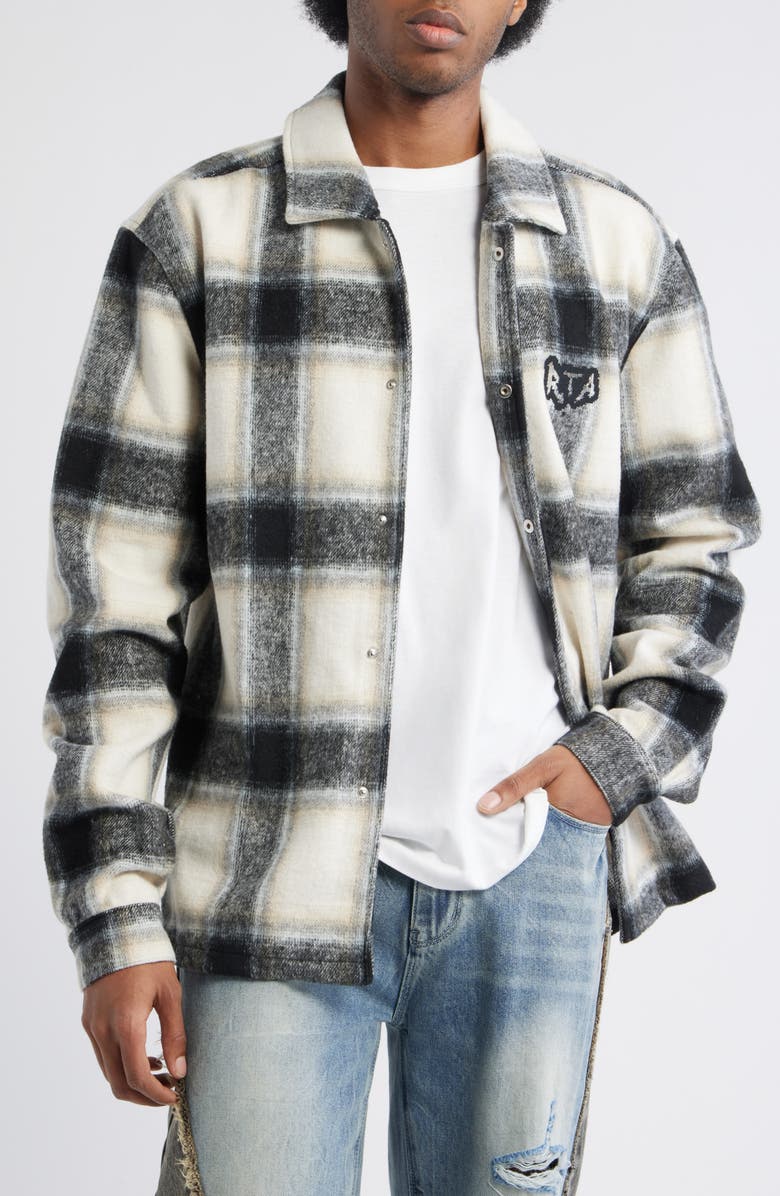 RtA Parlan Circuit Board Graphic Plaid Shacket, Main, color, Ivory Cross Circuit Board