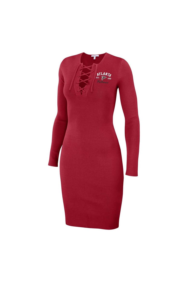 Women's WEAR by Erin Andrews Red Atlanta Falcons Lace Up Long Sleeve Dress, Alternate, color, Red