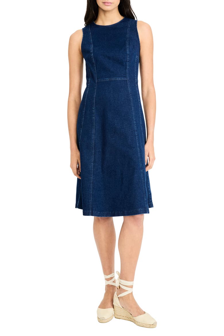 Fit & Flare Denim Dress, Main, color, DARK WASH