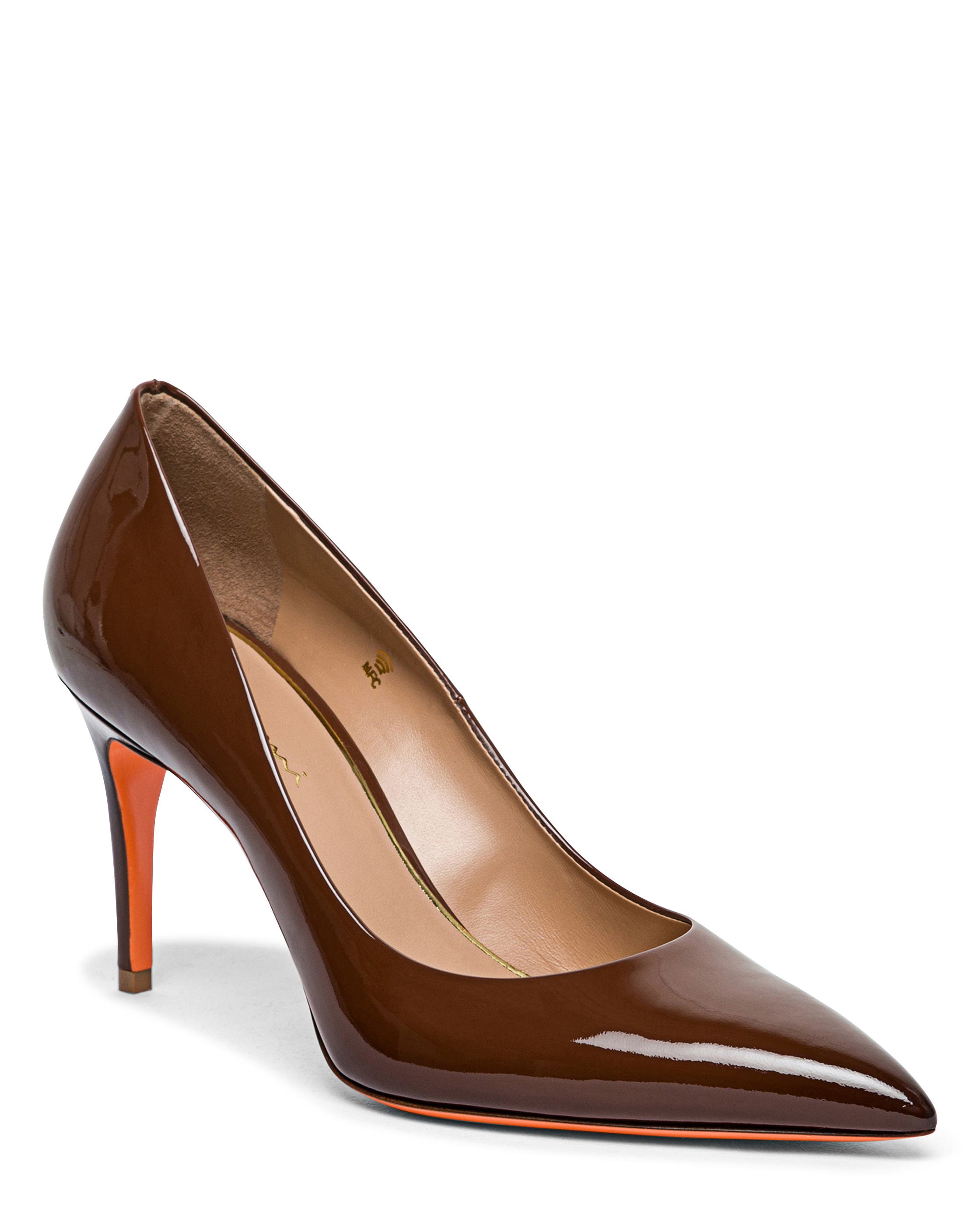 Santoni High-Heel Patent Leather Pumps, Alternate, color, Brown