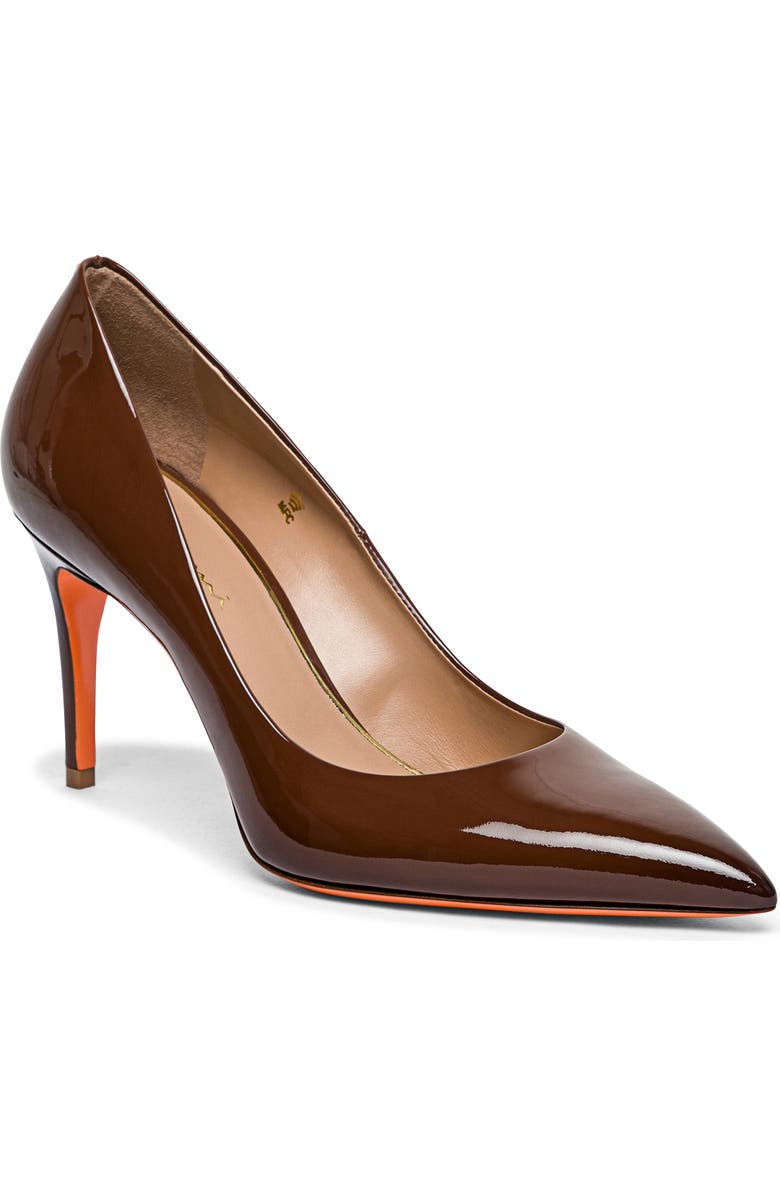 Santoni High-Heel Patent Leather Pumps, Alternate, color, Brown