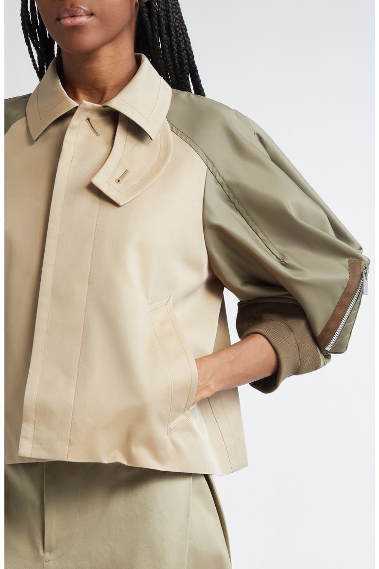 Gabardine & Twill Raglan Sleeve Jacket, Alternate, color, BEIGE X TAUPE