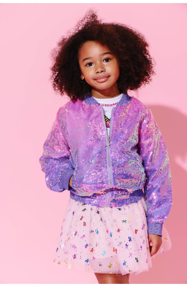 Lola + The Boys Lavender Haze Sequin Bomber, Alternate, color, Lavender