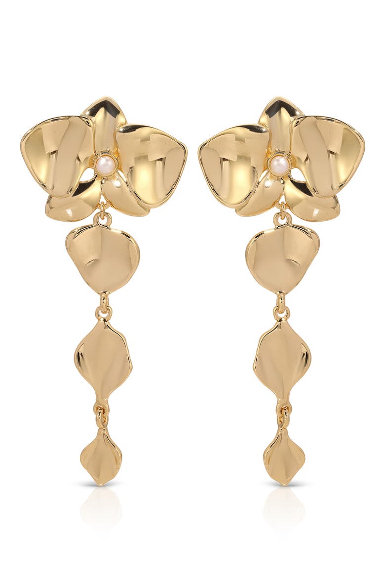 Freshwater Pearl Blossom Drop Earrings, Alternate, color, GOLD/ PEARL